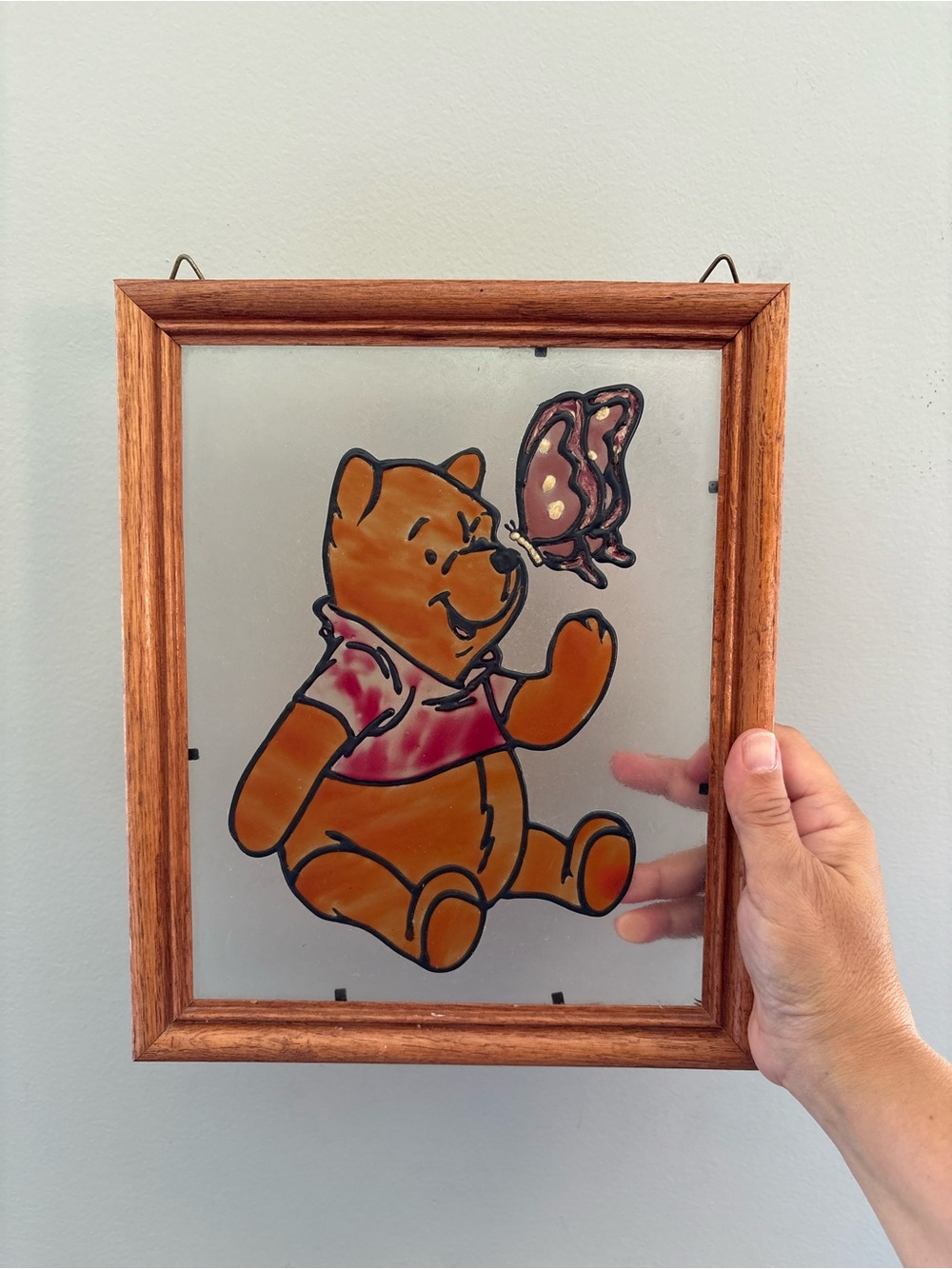 Vintage Disney Winnie the Pooh Stained Glass Style Framed Art / Suncatcher ☀️🍯